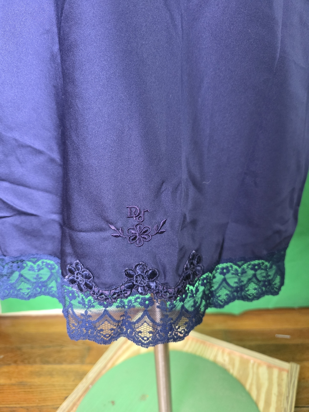 Christian Dior Vintage Navy Half Slip S  Lace Hem, Embroidered Dior Logo, ILGWU - Picture 4 of 14